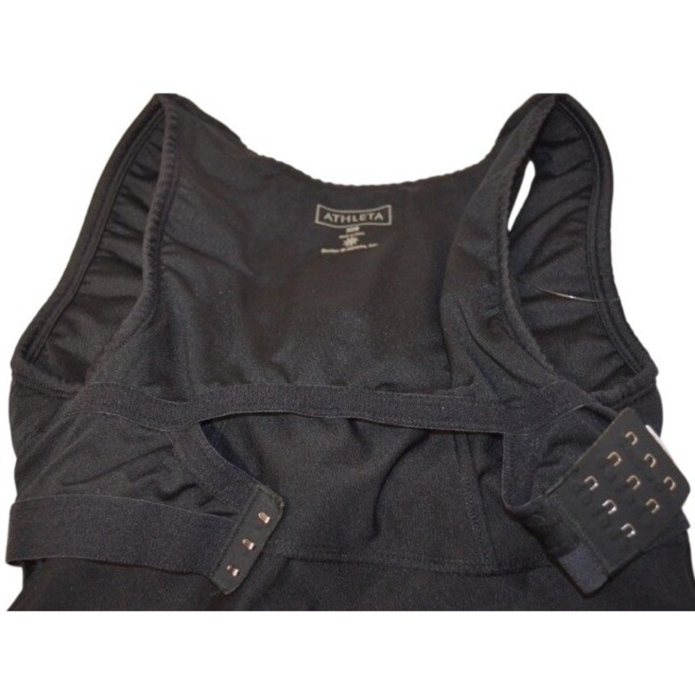 Athleta Yoga V-Neck Built-in Bra Tank Top Women 32B Black Ruched Activewear EUC - Picture 10 of 15